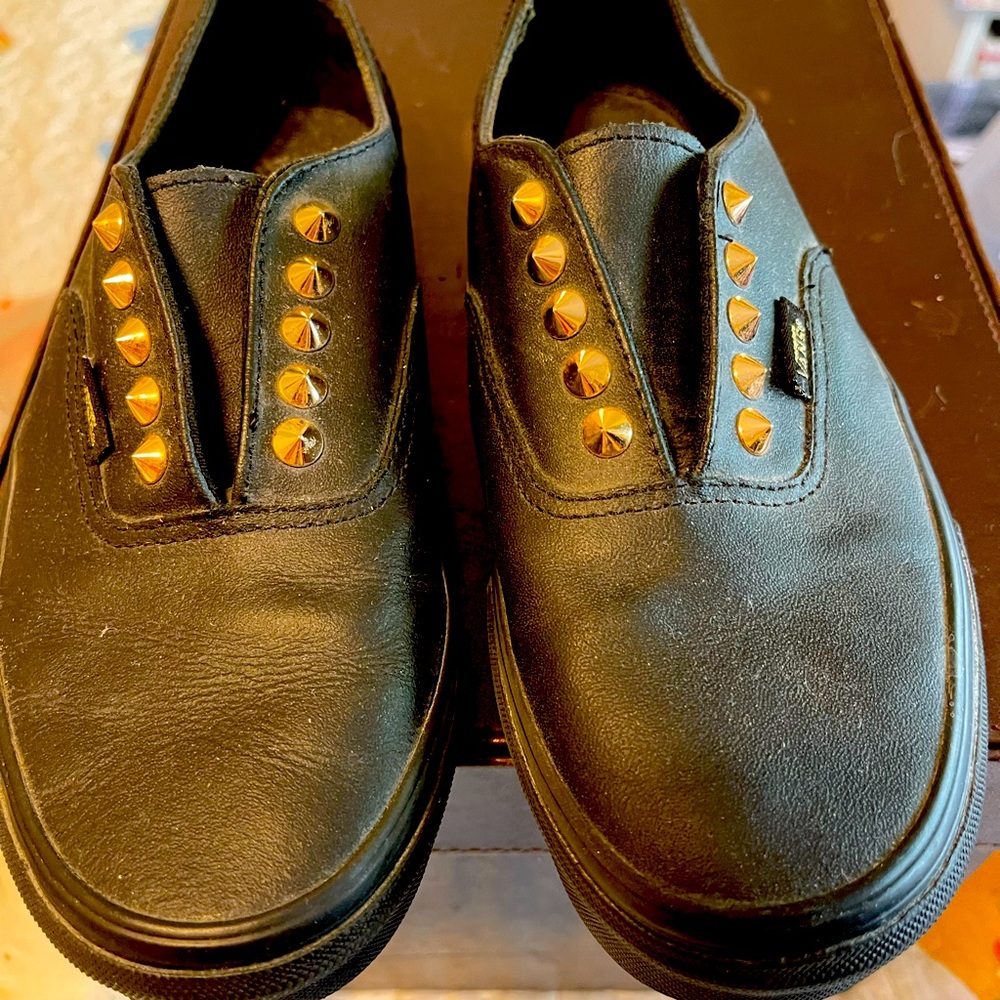 Vans Off the Wall Black Sneakers with Gold Studs size 6.5